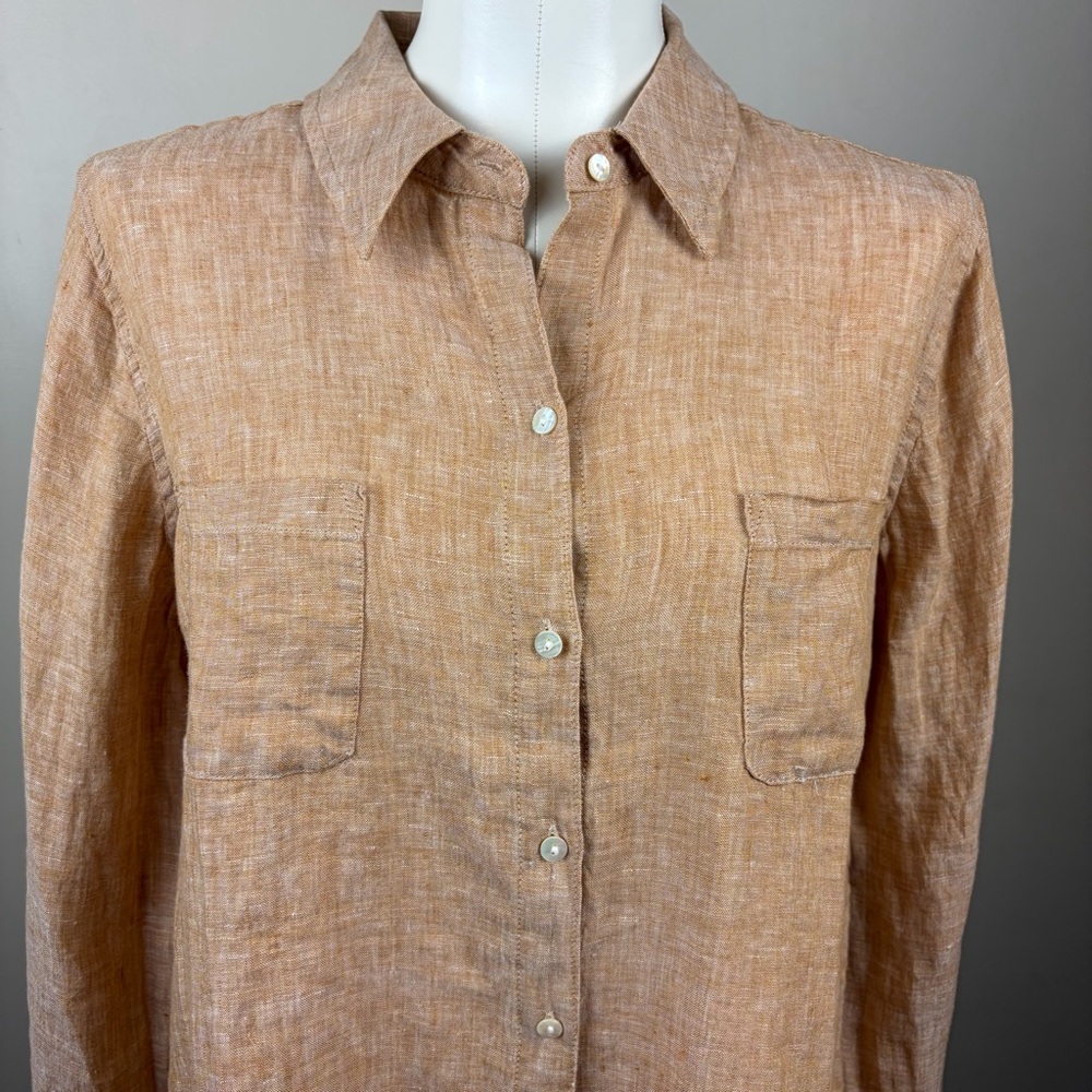 Lilly Pulitzer M Classic preppy Tan Linen button down shirt summer vacation - Picture 2 of 9